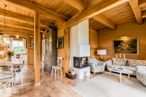 Ferienhaus Flieder - Wohnbereich/Kamin